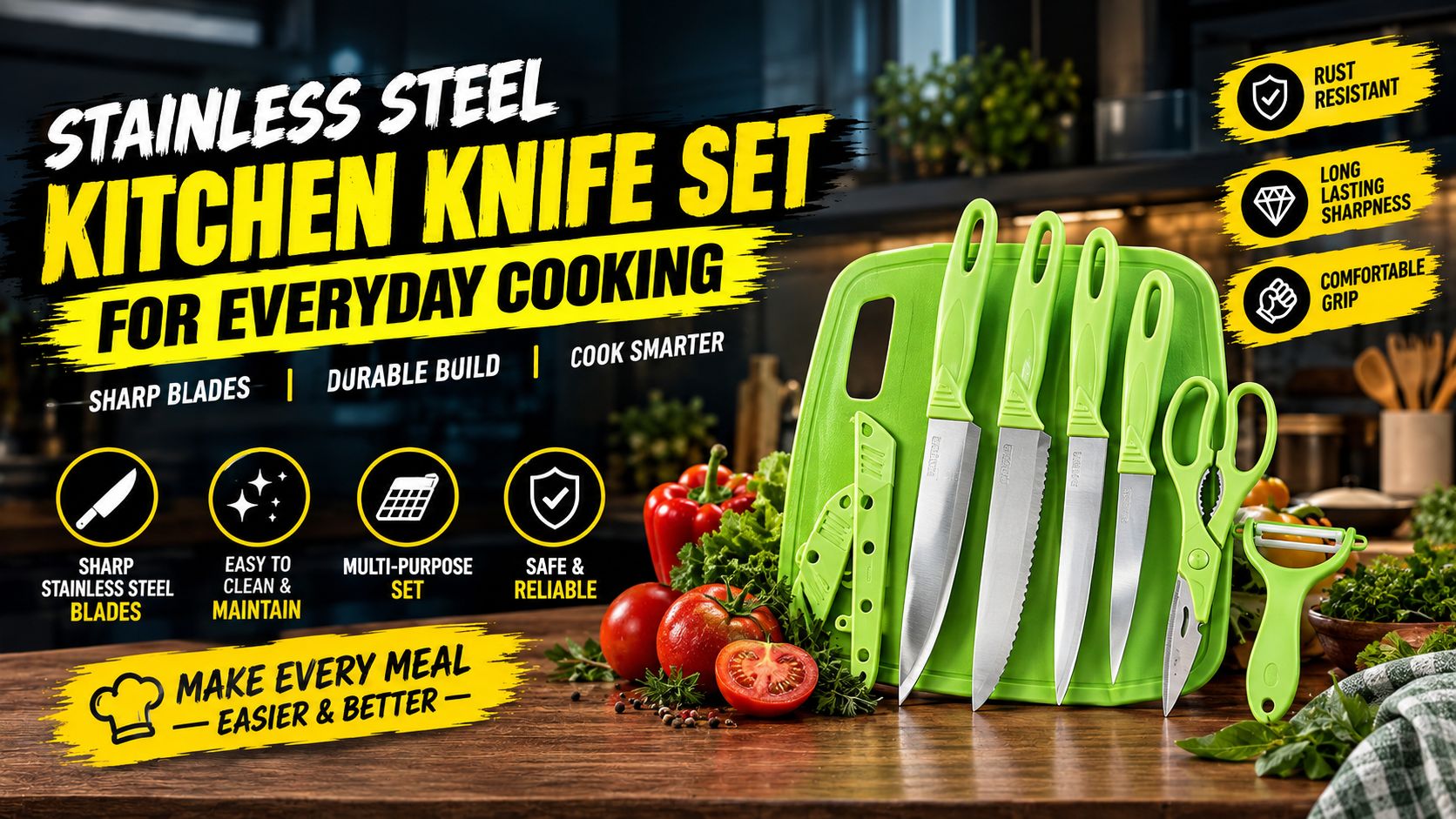 Stainless Steel Kitchen Knife Set for Everyday Cooking