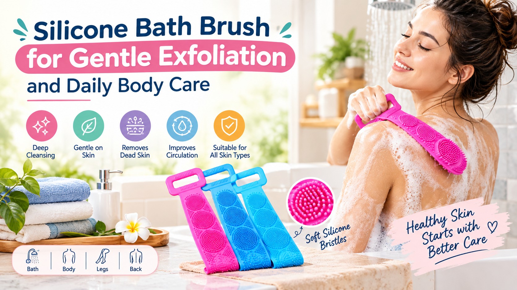 Silicone Bath Brush for Gentle Exfoliation and Daily Body Care