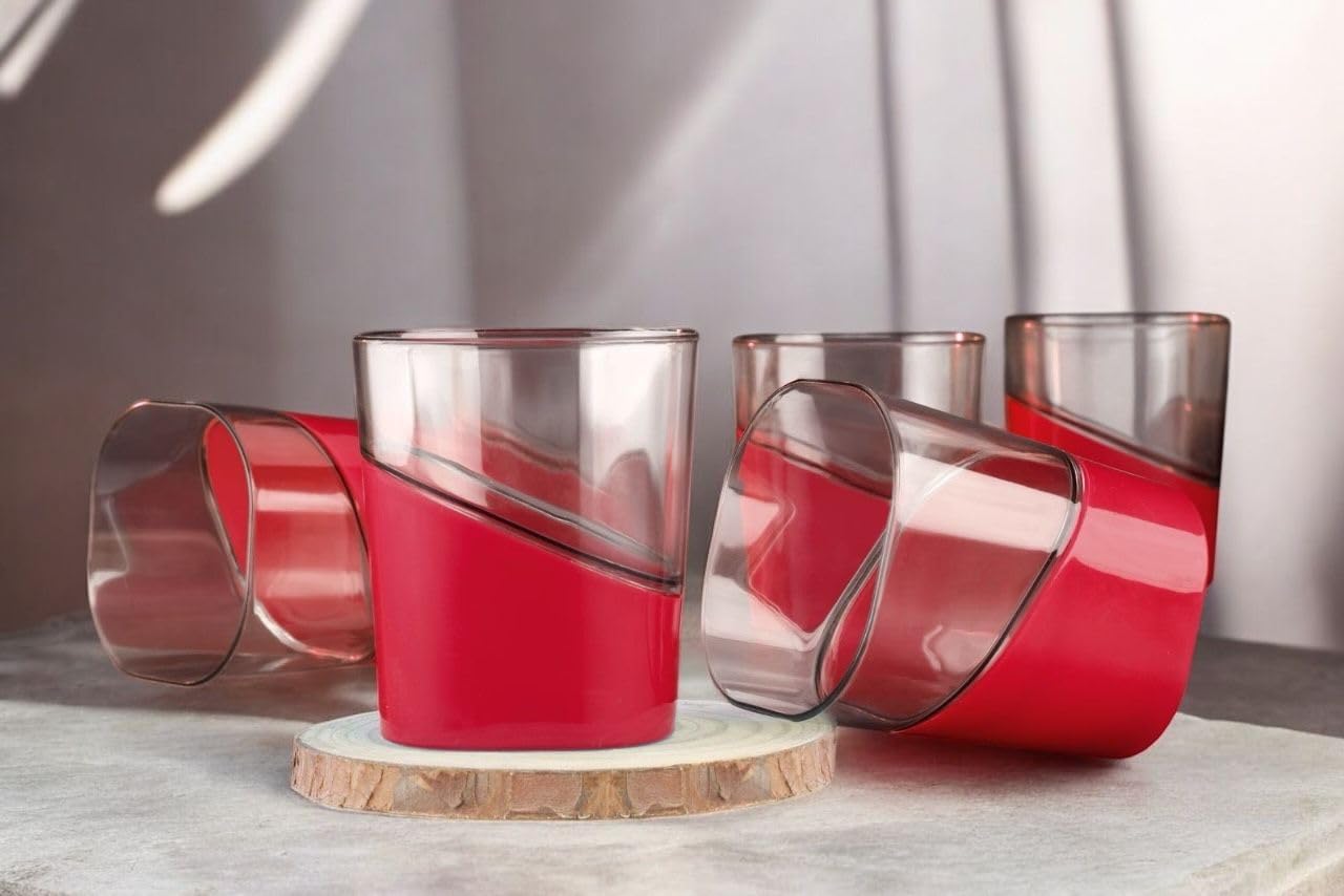 Square Water Jug with Lid & 4 Glass Set - BPA-Free Plastic, 1800ml Jug & 300ml Glass, Red