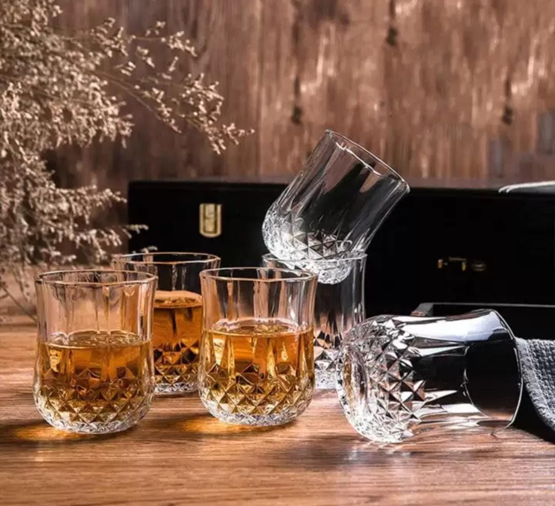 Premium Acrylic Whiskey Glass Set of 6, 300ml - Crystal-Clear Reusable for Cocktails, Juice, Vodka