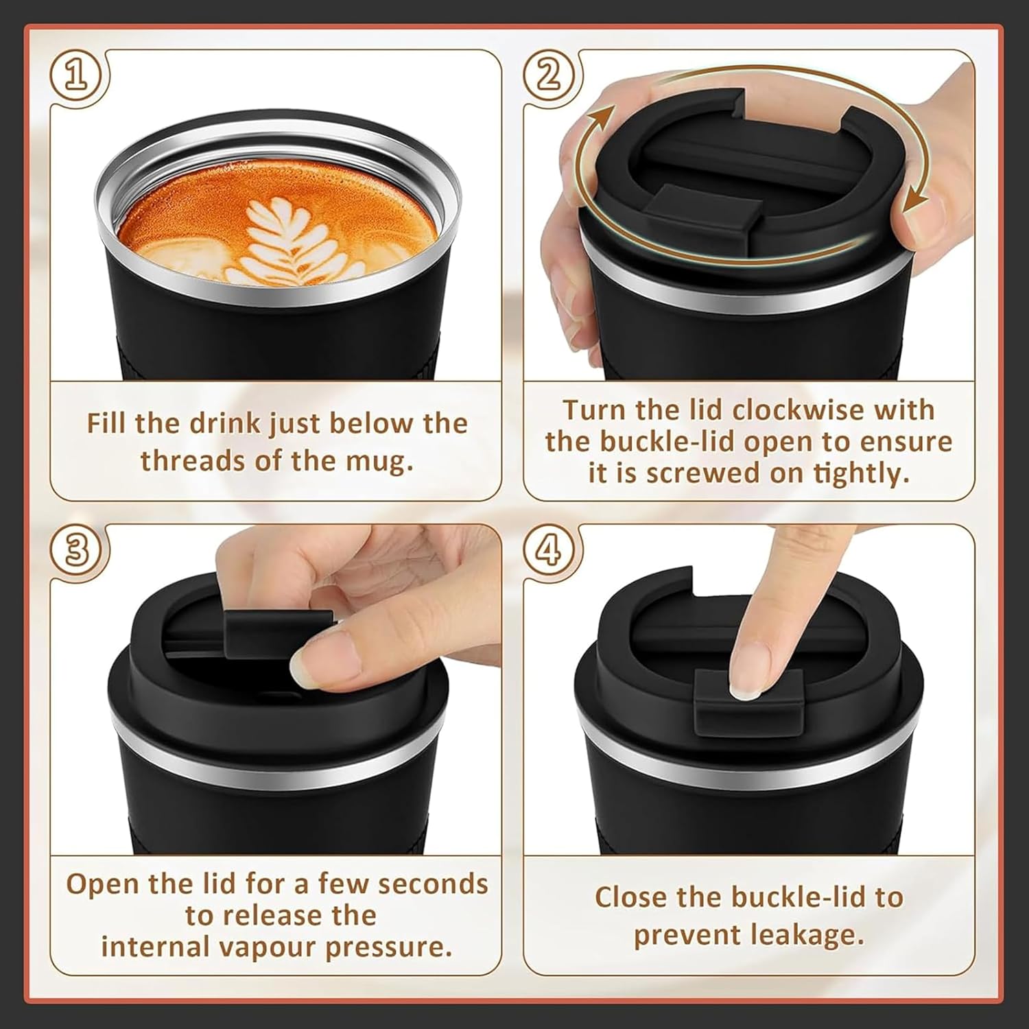 Insulated Coffee Travel Mug 380ml - Stainless Steel Vacuum Tumbler with Spill Proof Lid, Double Wall, Hot & Cold