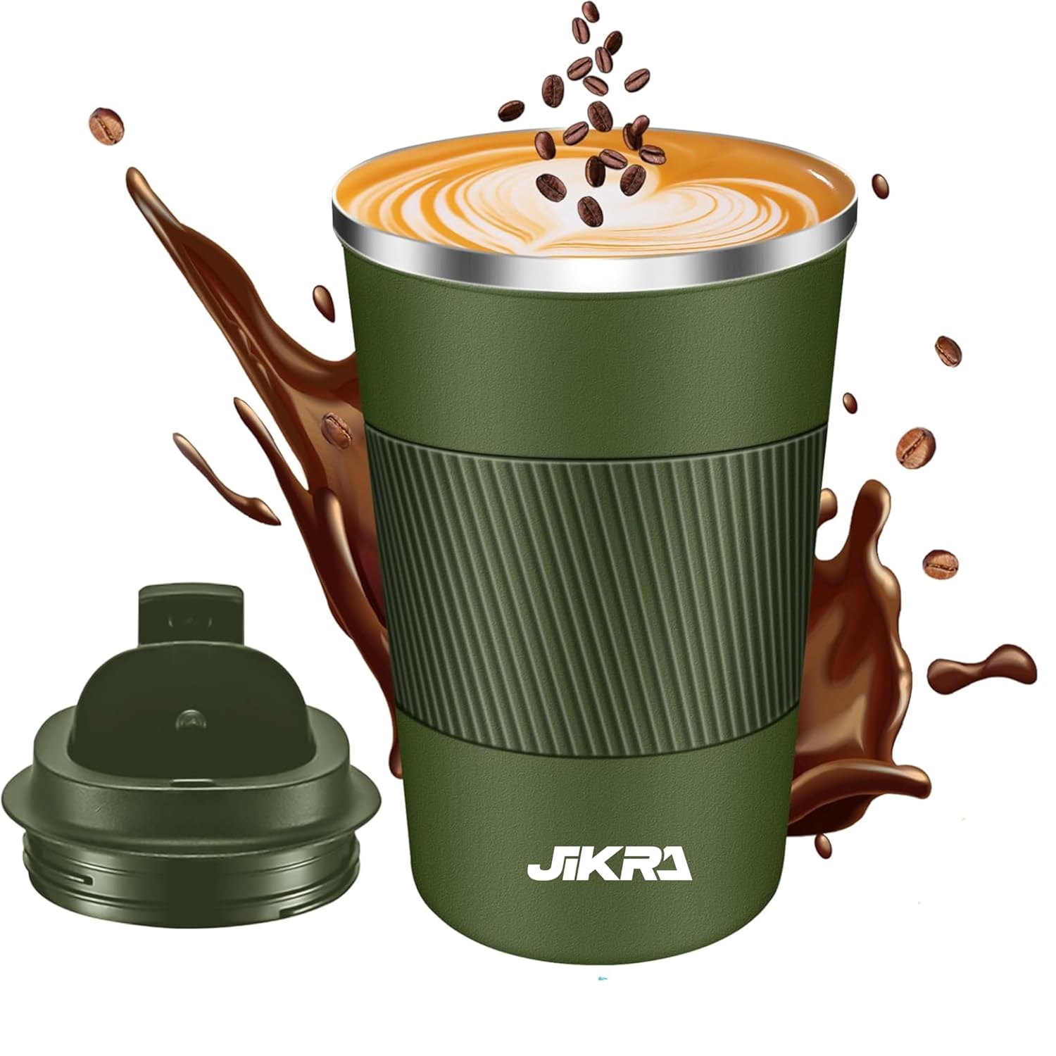 JIKRA Insulated Coffee Travel Mug & Tumbler 380ml - Green | Stainless Steel, Leak-Proof