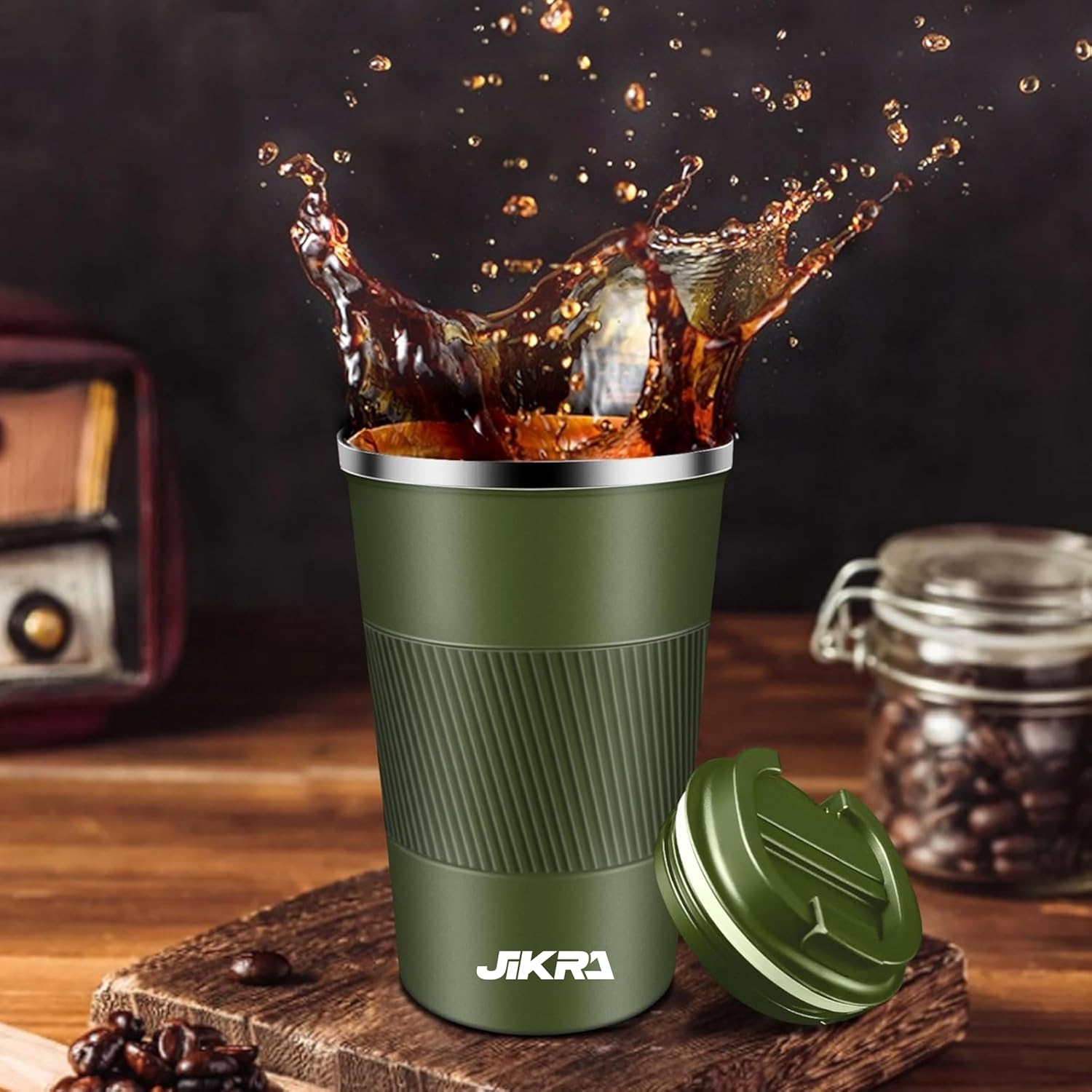 JIKRA Insulated Coffee Travel Mug & Tumbler 380ml - Green | Stainless Steel, Leak-Proof - Image 2