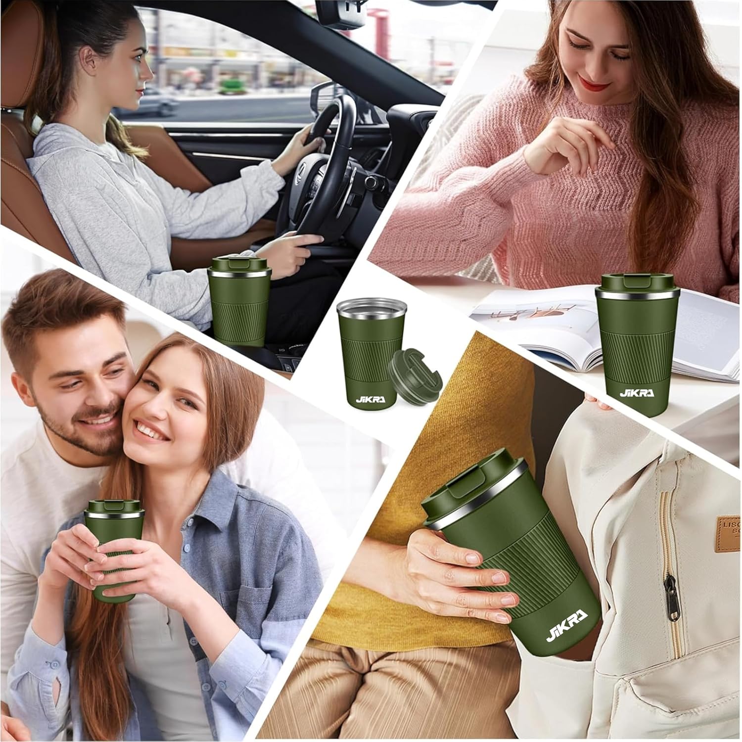 JIKRA Insulated Coffee Travel Mug & Tumbler 380ml - Green | Stainless Steel, Leak-Proof - Image 6