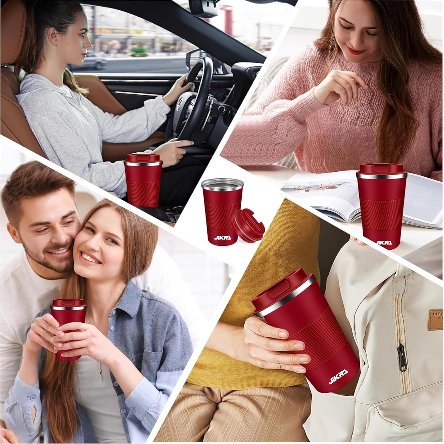 JIKRA Insulated Coffee Travel Mug & Tumbler 380ml - Red | Stainless Steel, Spill-Proof - Image 4