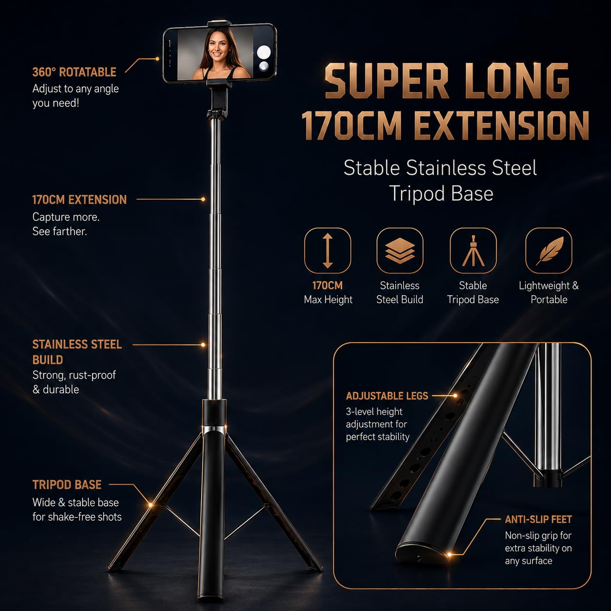 JIKRA Selfie Stick Tripod 67 Inch with Bluetooth Remote