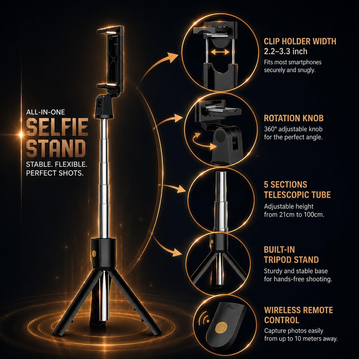 JIKRA Selfie Stick Tripod 67 Inch with Bluetooth Remote