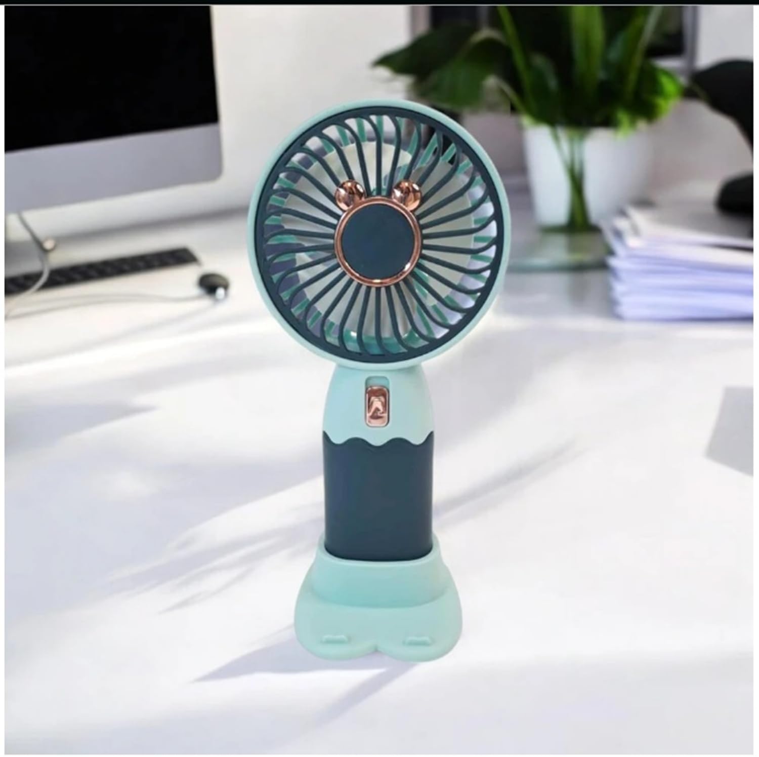 Mini Handheld Fan - Rechargeable Battery Operated, Portable Desk Fan, Up to 2 Hours Running (Aqua)