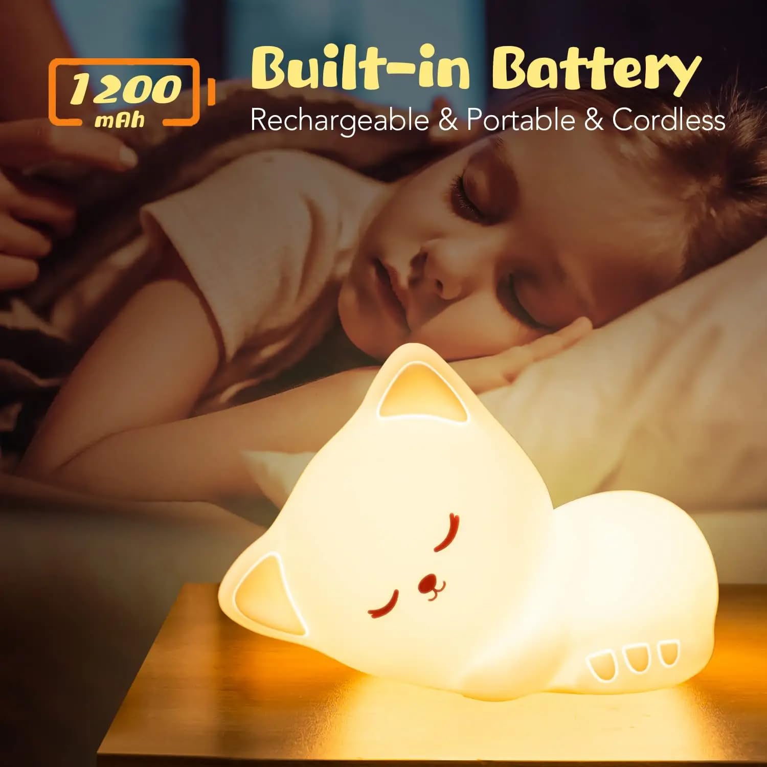Sleeping Cat Rechargeable Silicone Night Lamp - LED Light, Kids Night Light, Nursery Decor, Birthday Gift, Multicolor