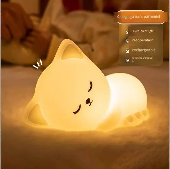 Sleeping Cat Rechargeable Silicone Night Lamp - LED Light, Kids Night Light, Nursery Decor, Birthday Gift, Multicolor