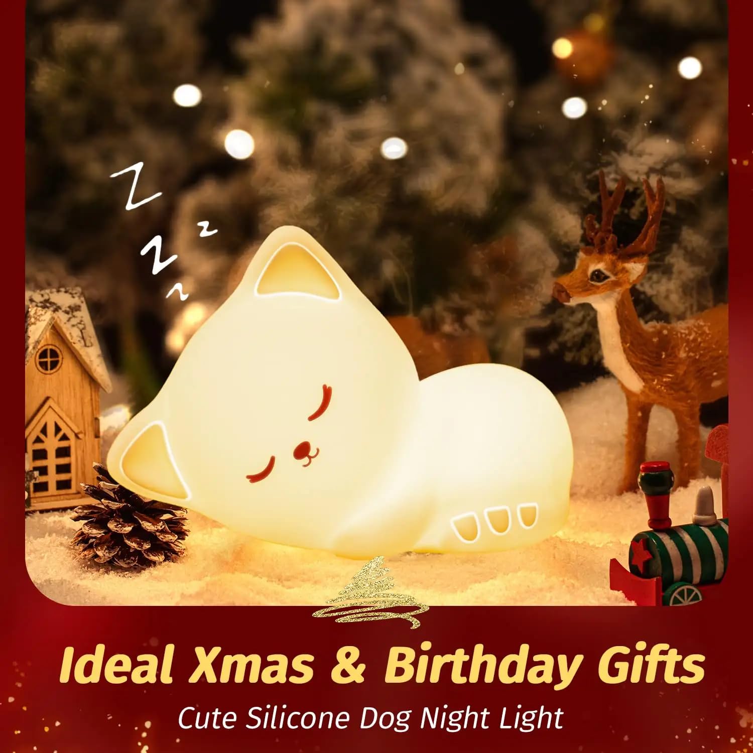 Sleeping Cat Rechargeable Silicone Night Lamp - LED Light, Kids Night Light, Nursery Decor, Birthday Gift, Multicolor
