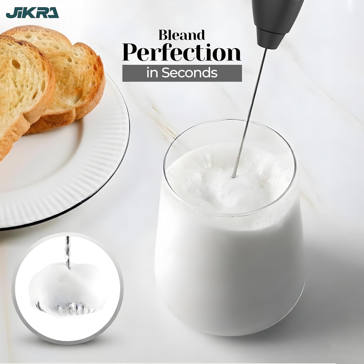 JIKRA Electric Coffee Beater & Milk Frother | USB Rechargeable, Stainless Steel Whisk - Image 4