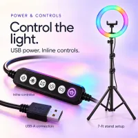 USB powered ring light with six-button inline controller and USB-A plug