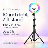 10 inch (25.4 cm) ring light with up to 7 feet adjustable stand