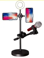 JIKRA Ring Light with Stand – White, with Phone Clips & Mic Holder