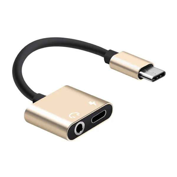 JIKRA Type C Headphone Jack Adapter – 2 in 1 Type-C to 3.5mm AUX with Charging Port, Gold