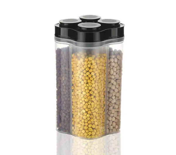 JIKRA Airtight Container – 4 Section Food Storage Jar, 2500ml, Transparent