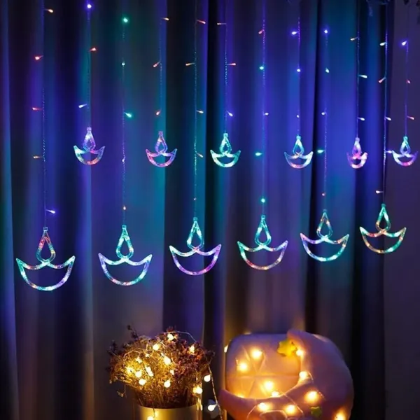 JIKRA Diwali Lights – 12 Diya Window Curtain Lights with 8 Flashing Modes