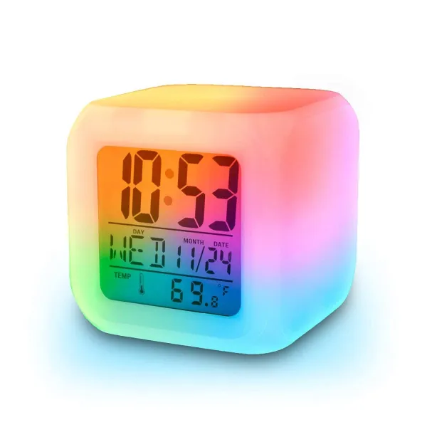 JIKRA Digital Clock – 7 Colour LED Digital Alarm Clock with Calendar & Temperature