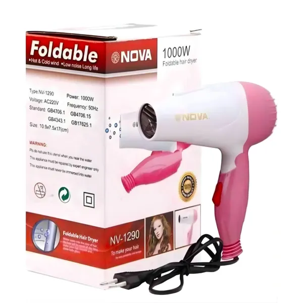 JIKRA Hair Dryer 1000W – Foldable, Dual Speed & Heat Control