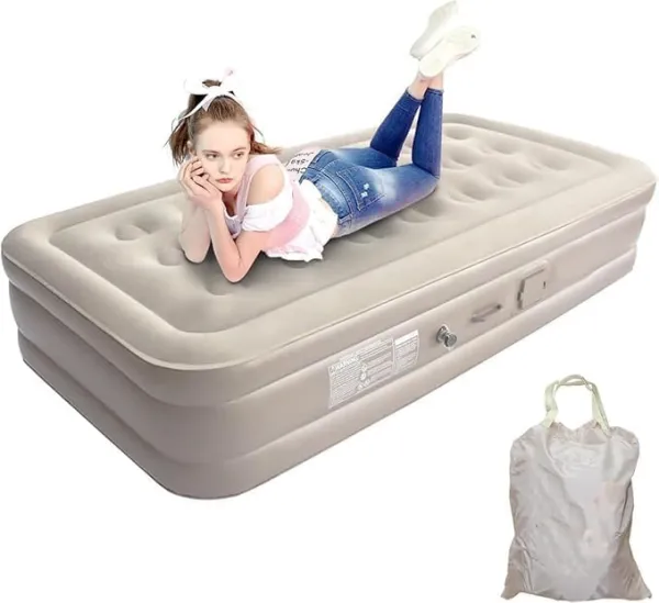JIKRA Air Bed – Queen Size Inflatable Air Mattress with Built-in Pump, 18 Inch