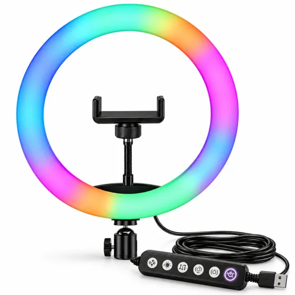 JIKRA 10 Inch RGB Ring Light with Phone Holder, No Stand – USB Selfie Light for Reels