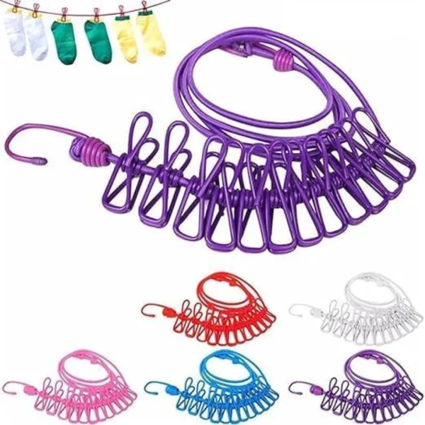 JIKRA Cloth Drying Rope – Windproof Portable Clothesline with Built-in Clothespins, Pack of 2