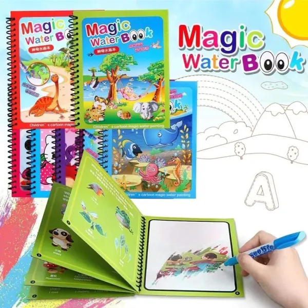 JIKRA Water Colouring Book – Reusable Magic Colouring Book with Water Pen for Kids