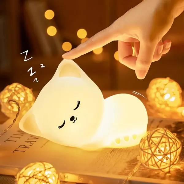 JIKRA Sleeping Cat Night Lamp – Rechargeable Silicone LED Lamp for Kids