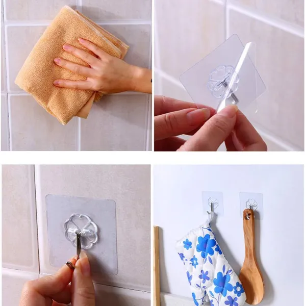 JIKRA Wall Hooks – Transparent Strong Sticky Hooks, No Drilling, Waterproof PVC